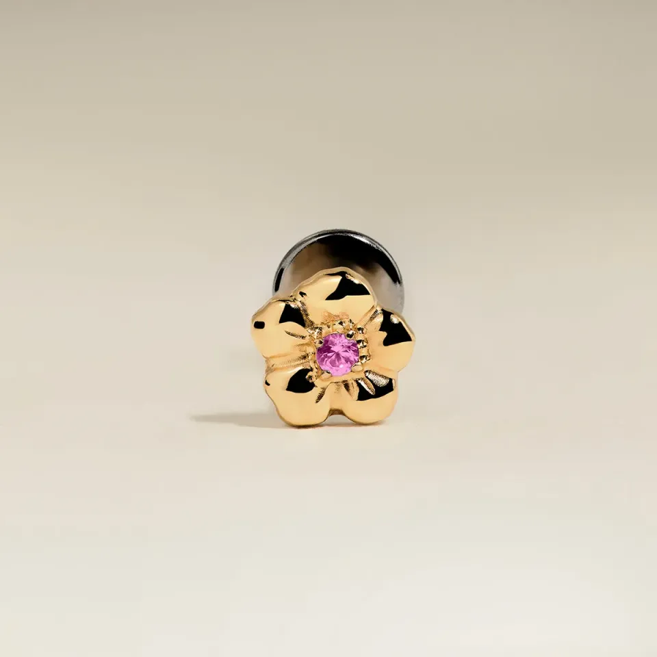 Astrid & Miyu Hibiscus clou piercing titane doré