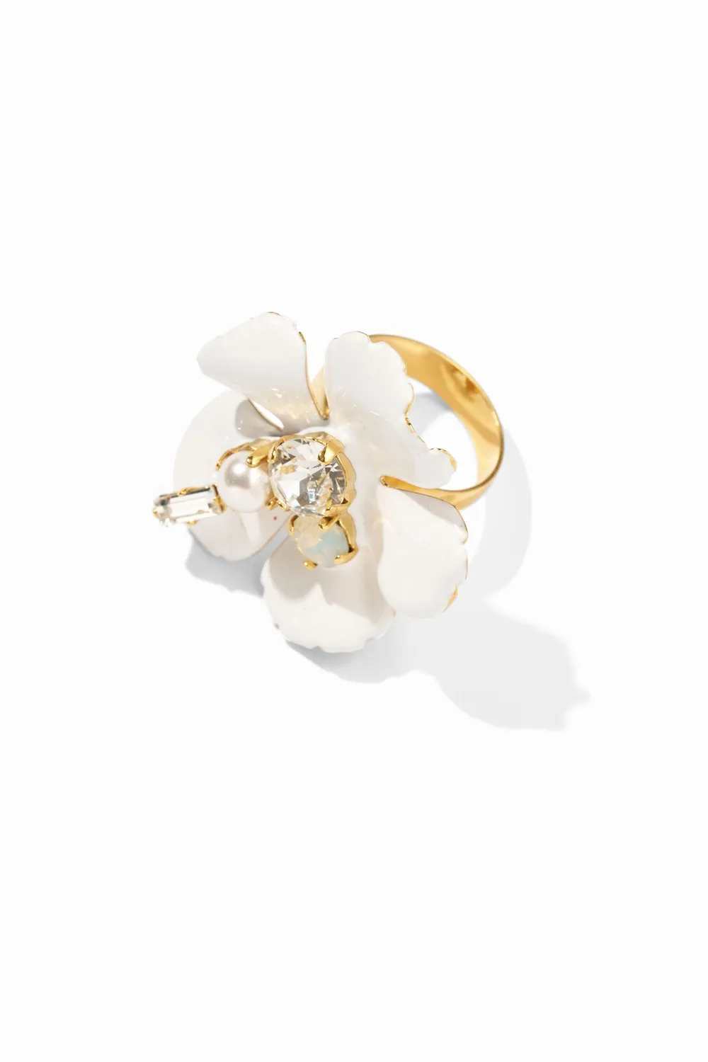 Philippe Ferrandis Ischia bague fleur émail blanc ajustable