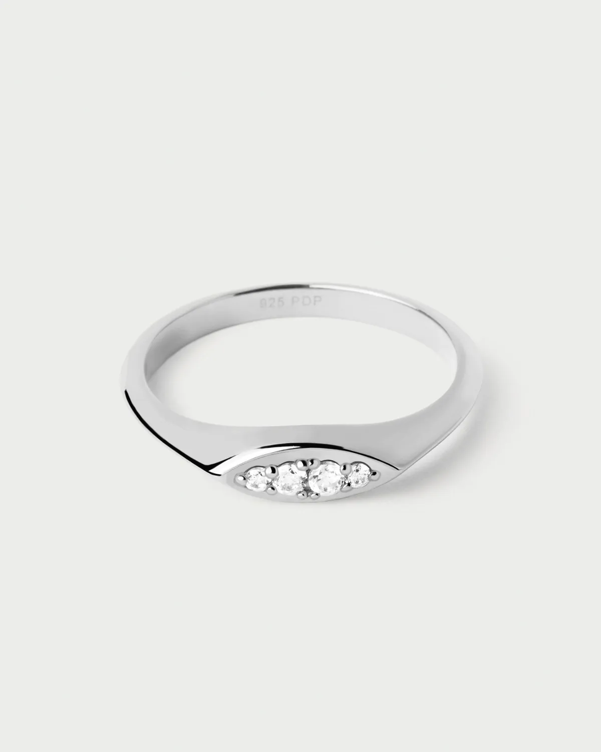 PDPAOLA Gala bague sceau argent zircone blanche 5 mm