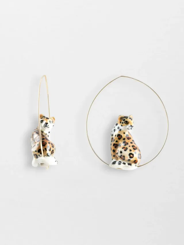 Nach Bijoux grandes créoles léopard boucles d'oreilles porcelaine