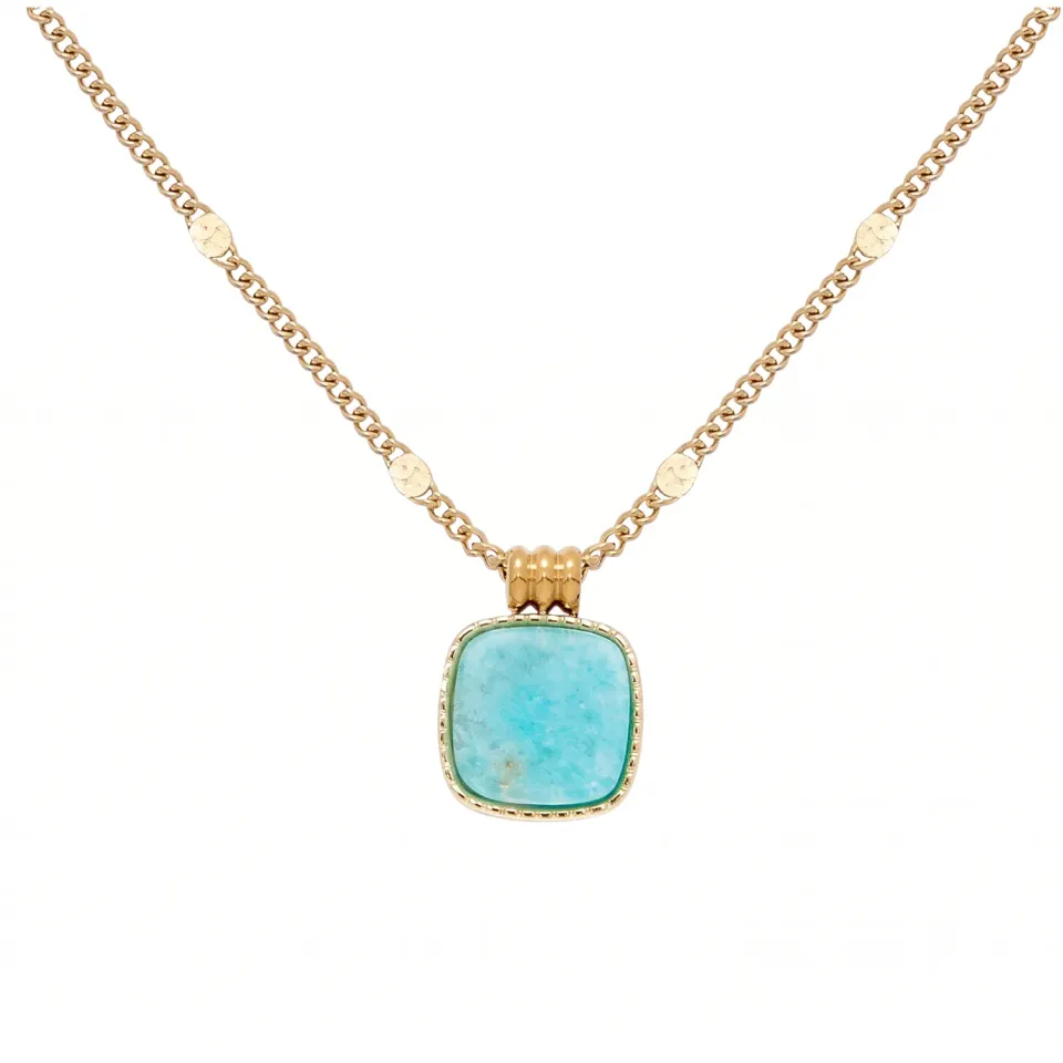 Nao de Paris Vintage collier amazonite acier doré