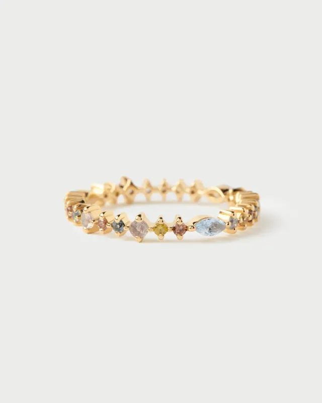 PDPAOLA Lotus bague labradorite zirconias 2,5 mm