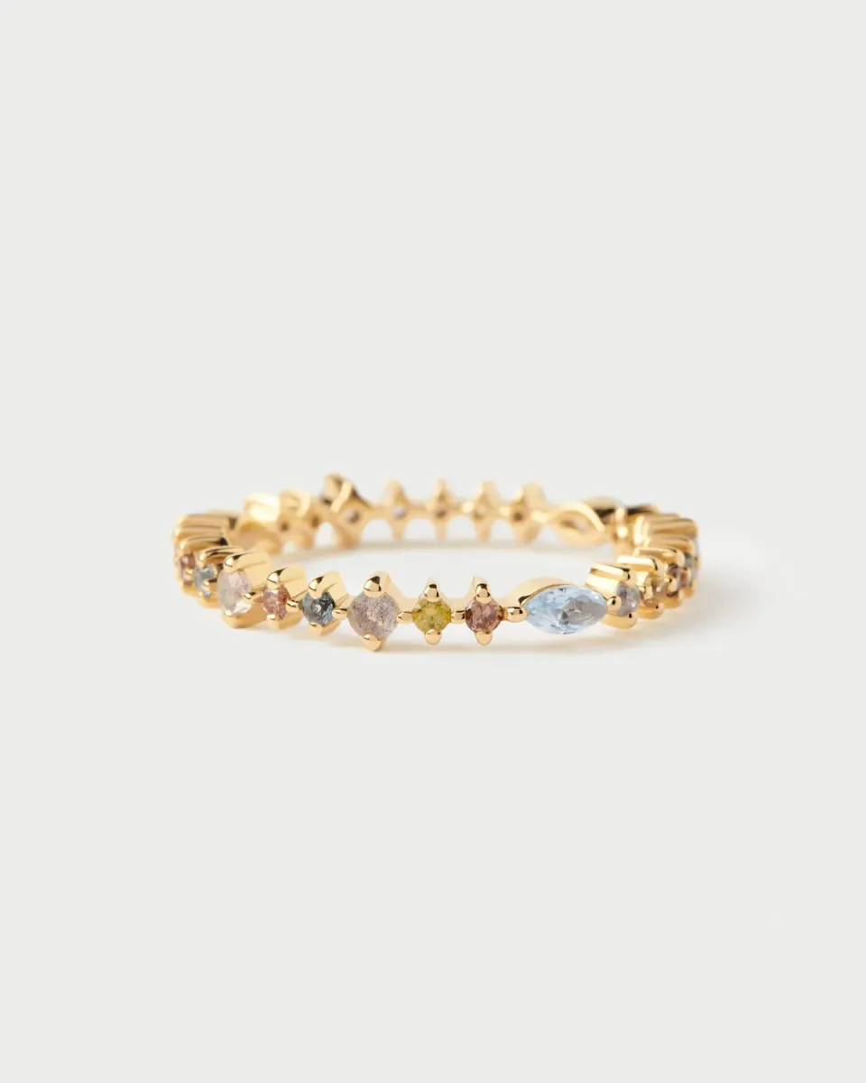 PDPAOLA Lotus bague labradorite zirconias 2,5 mm