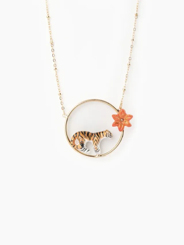 Nach Bijoux tigre et lys collier rond porcelaine doré