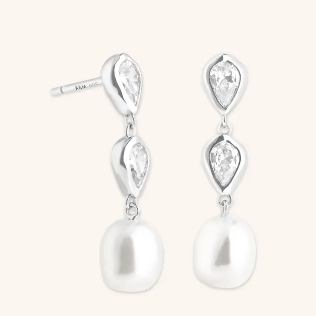 Astrid & Miyu Pearl & Crystal Drop Studs boucles d’oreilles argent perle