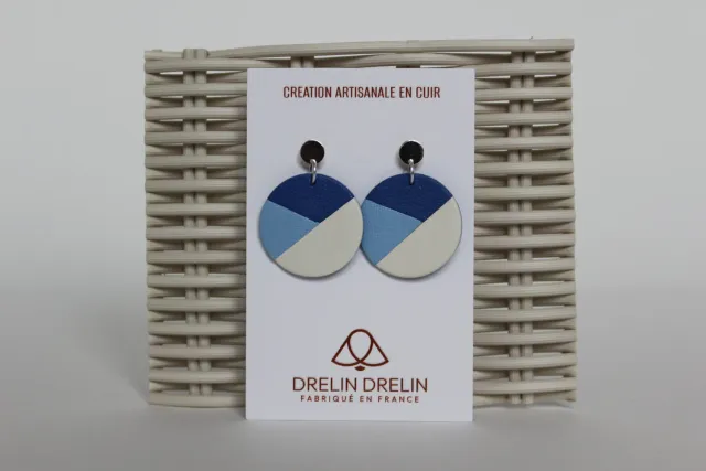 Drelin boucles d'oreilles cuir bleu trio argent 925