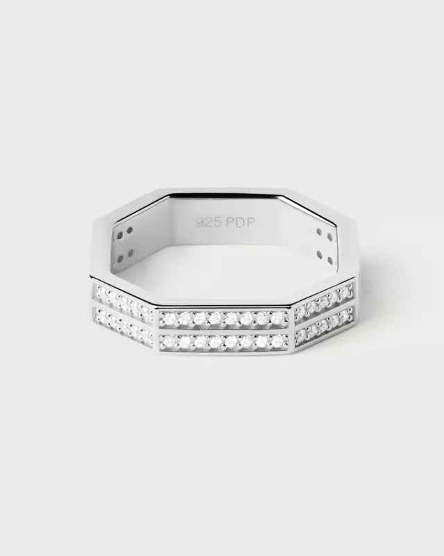 PDPAOLA Olympia bague argent zirconia blanche taille 8-18