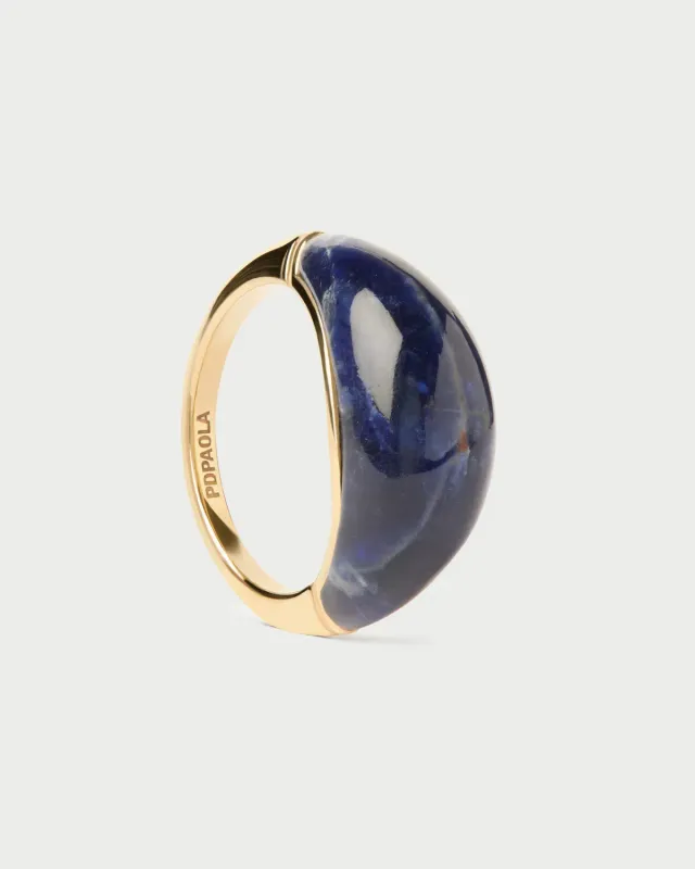 PDPAOLA Cosmos bague sceau sodalite bleue argent doré
