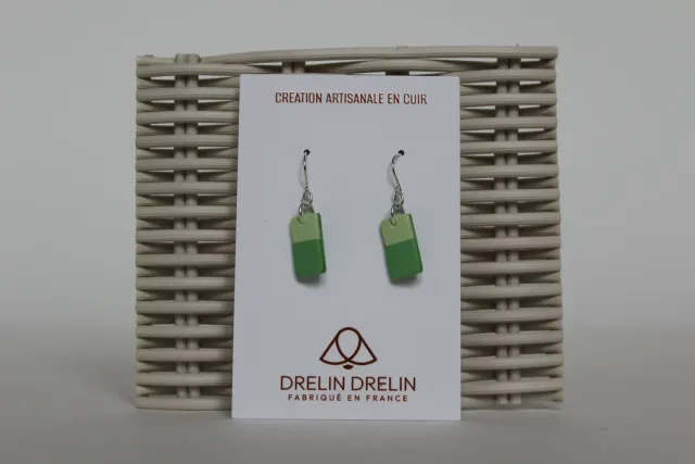 Drelin boucles d'oreilles cuir vert duo argent 925