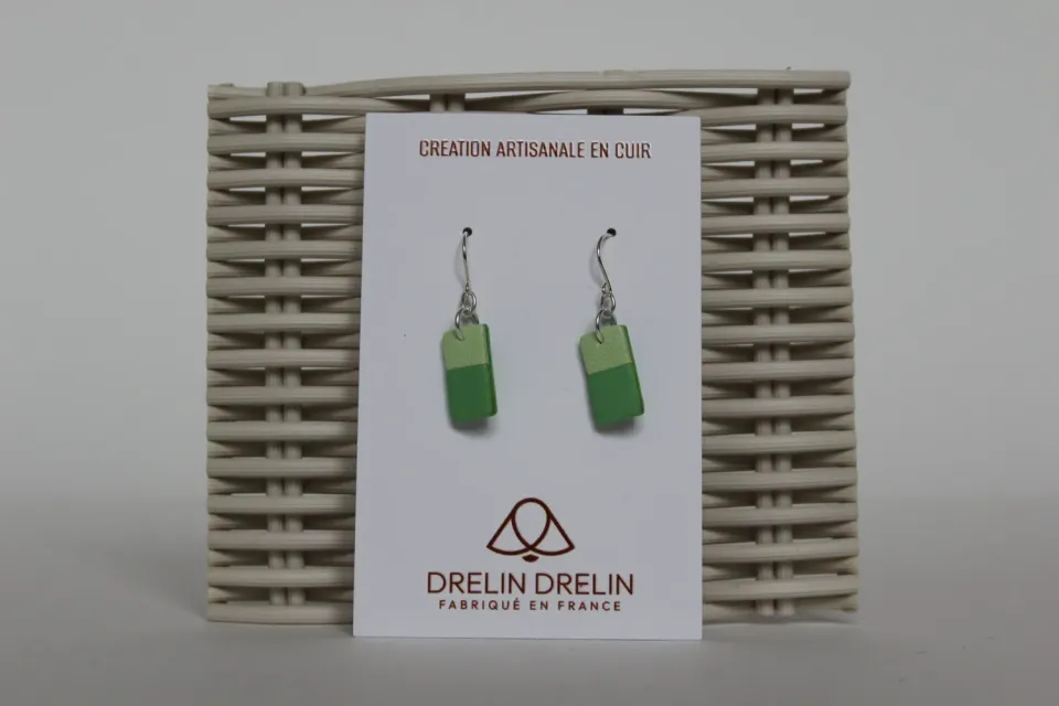 Drelin boucles d'oreilles cuir vert duo argent 925