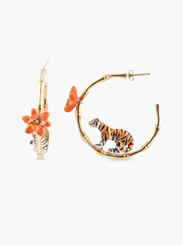Nach Bijoux bambou tigre et fleur créoles orange porcelaine