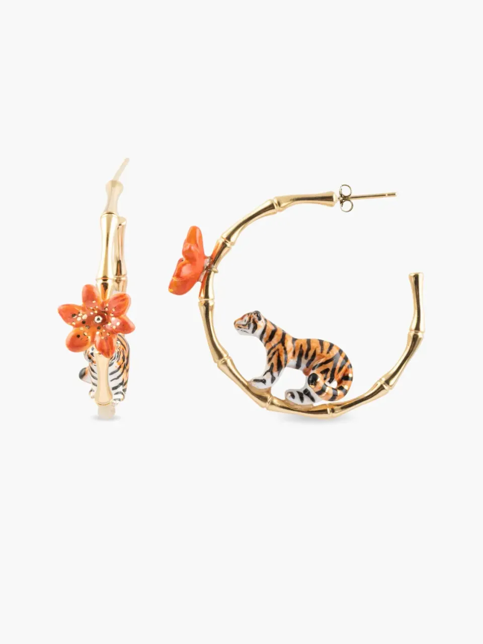 Nach Bijoux bambou tigre et fleur créoles orange porcelaine