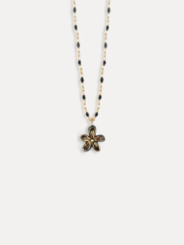 Nach Bijoux collier perles et fleur d'Erine noire porcelaine