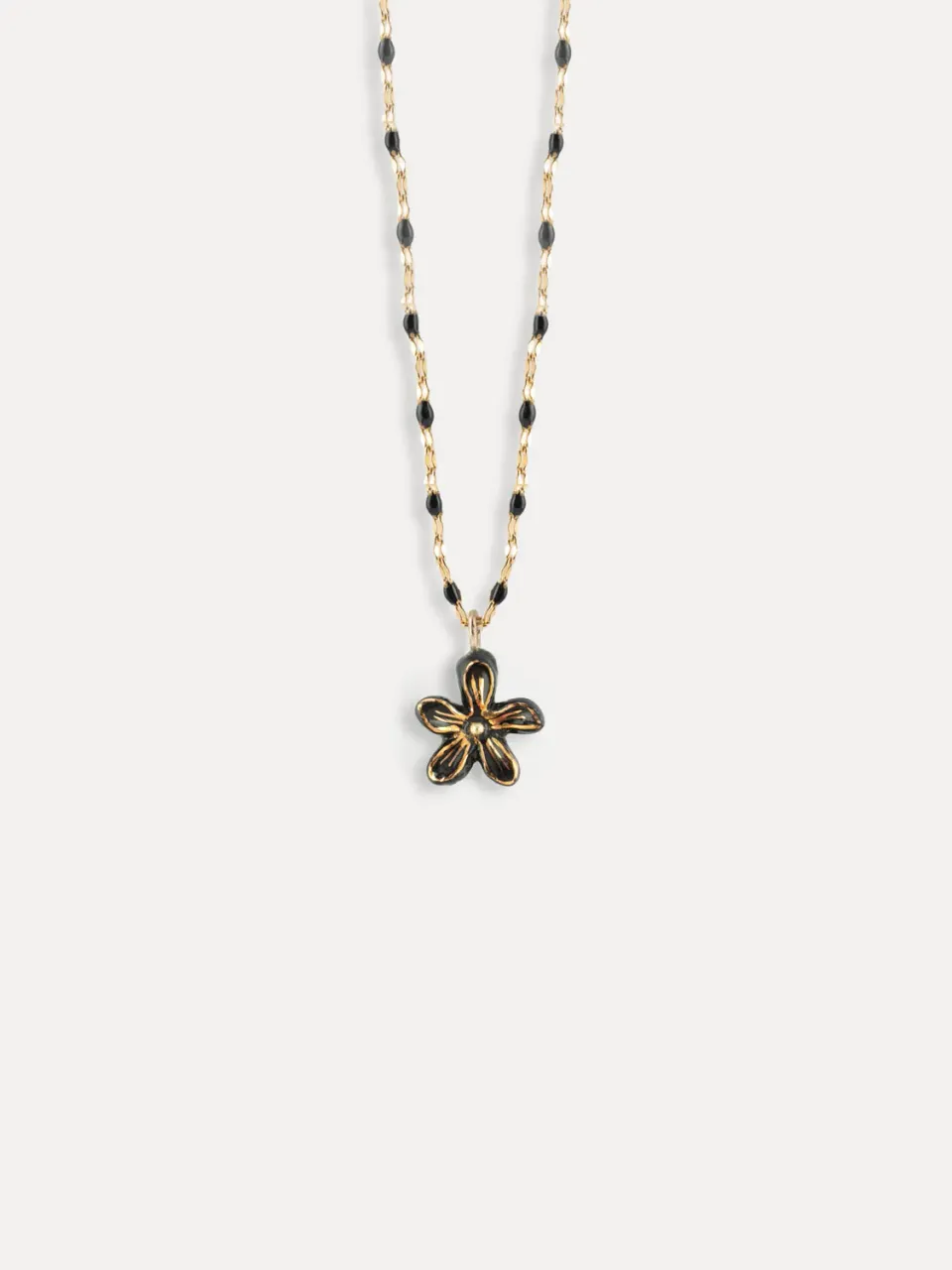 Nach Bijoux collier perles et fleur d'Erine noire porcelaine