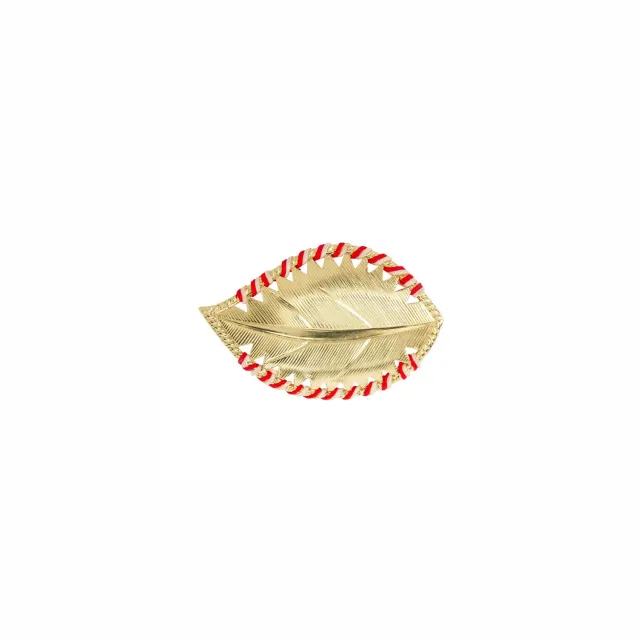 Nao de Paris Feuille brodée broche plaqué or 4 cm