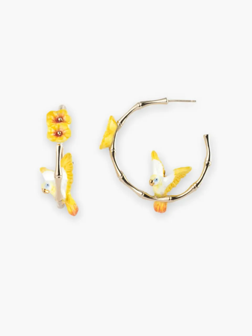 Nach Bijoux perroquet et fleurs boucles d'oreilles créoles bambou jaune