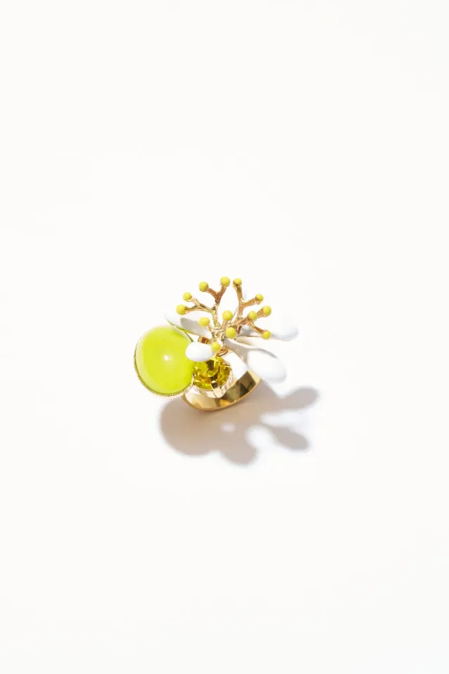 Philippe Ferrandis Neroli bague ajustable émail blanc floral