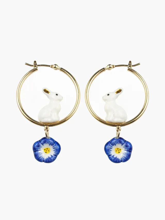 Nach Cosmic créoles lapin fleur bleue porcelaine 4,1 cm
