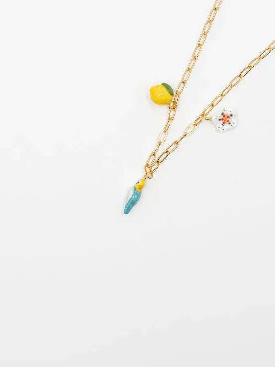 Nach Bijoux Perruche Bleue collier porcelaine 50 cm doré