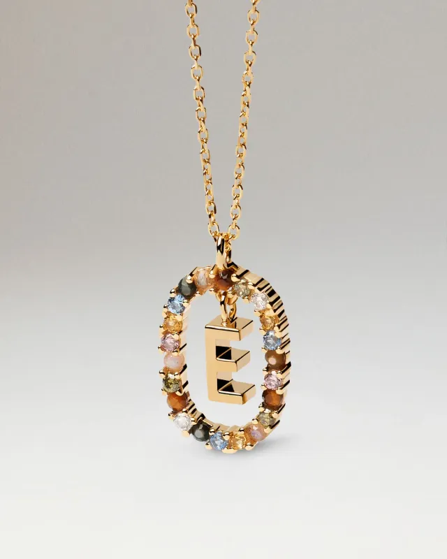 PDPAOLA Lettres E collier plaqué or zirconia