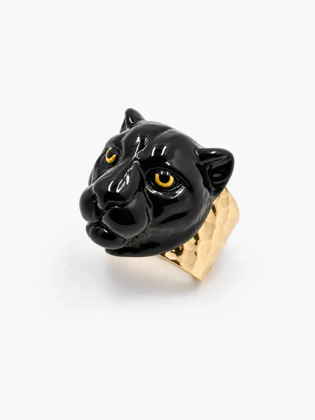 Nach Bijoux panthère noire bague martelée ajustable