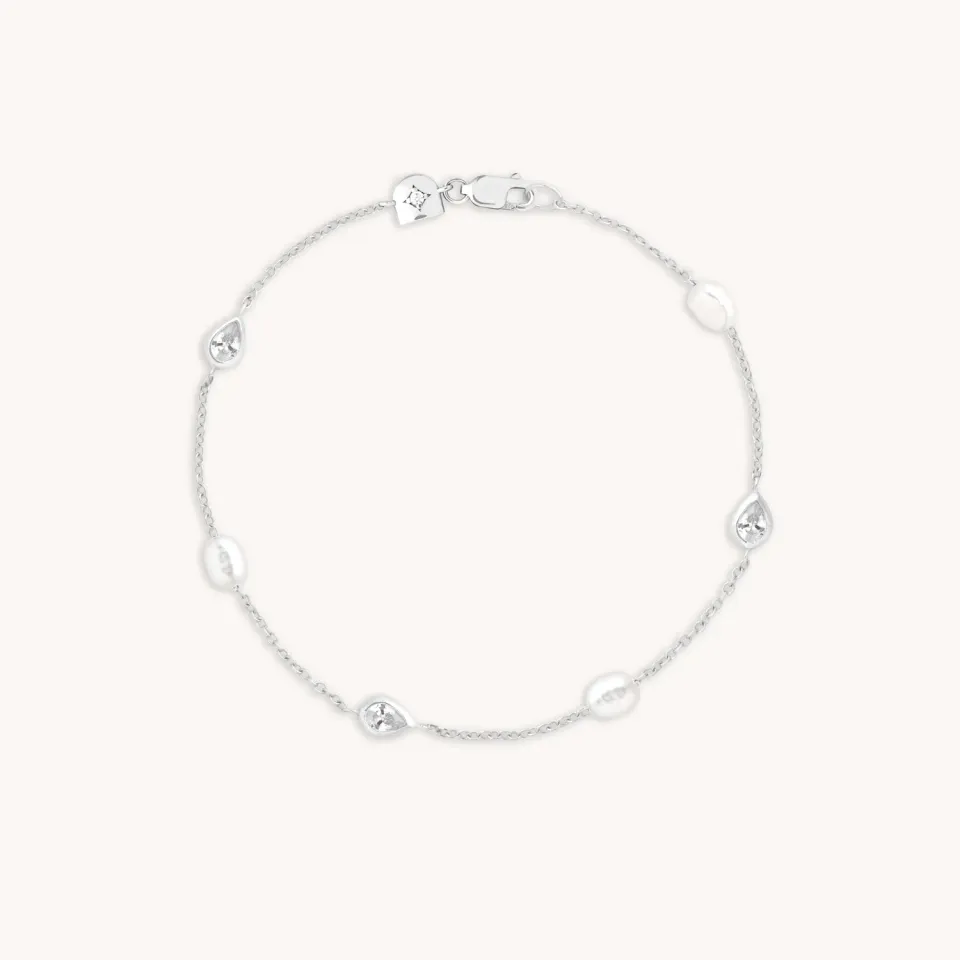 Astrid & Miyu Pearl Crystal Charm bracelet argent perle