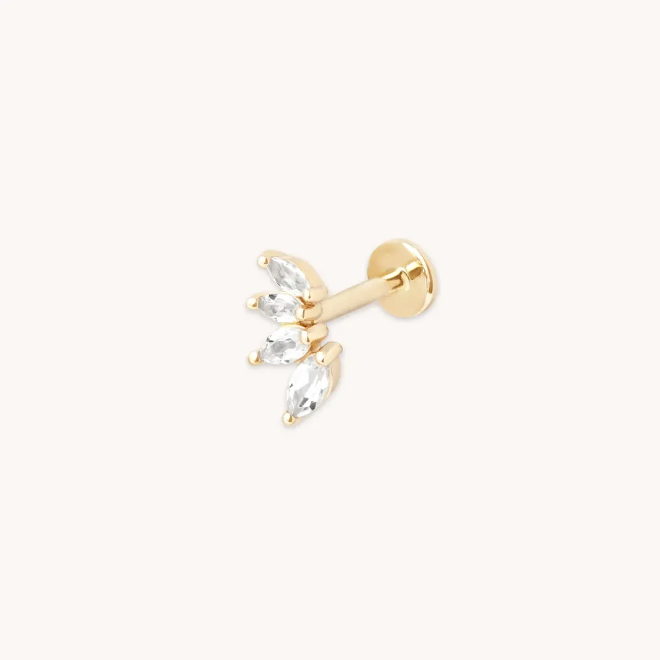 Astrid & Miyu Navette Topaz Fan clou d'oreille or massif topaze