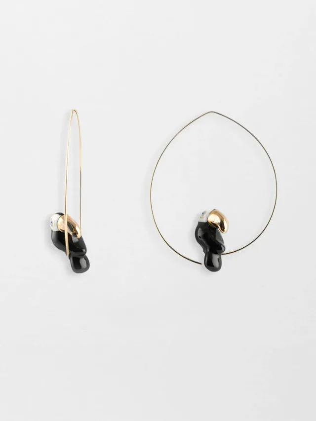 Nach Bijoux moyennes créoles toucan boucle d’oreilles porcelaine noire