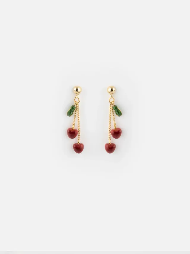 Nach Bijoux Chérie Cherry cerises boucles d'oreilles porcelaine