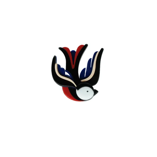 Nao de Paris Swallow broche hirondelle acrylique bleu marine