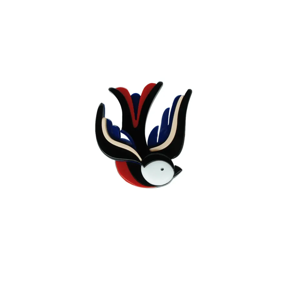 Nao de Paris Swallow broche hirondelle acrylique bleu marine