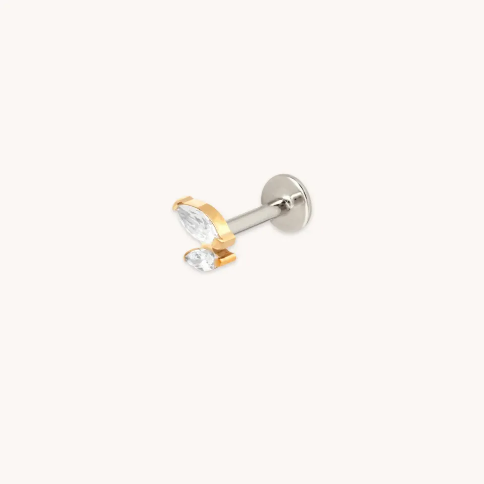 Astrid & Miyu Double Marquise piercing titane doré cristal