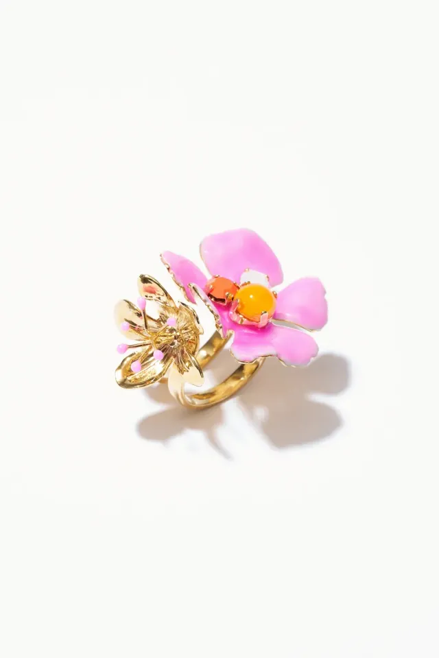 Philippe Ferrandis Ischia bague double fleur ajustable émaillée