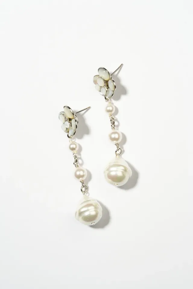 Philippe Ferrandis Cielo boucles d’oreilles clous nacre blanche 7,1 cm