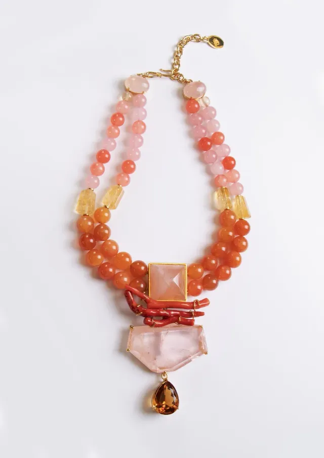 Philippe Ferrandis Pièce unique collier quartz corail orange
