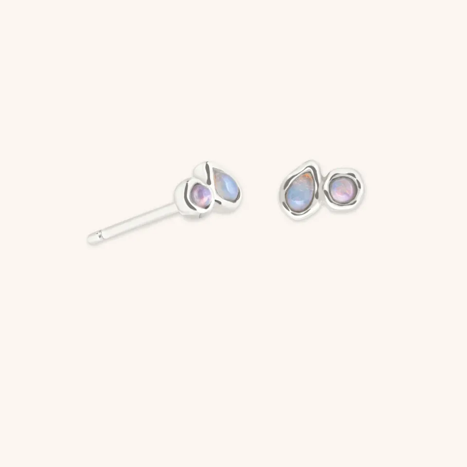 Astrid & Miyu Opal Duo Studs boucles or blanc massif