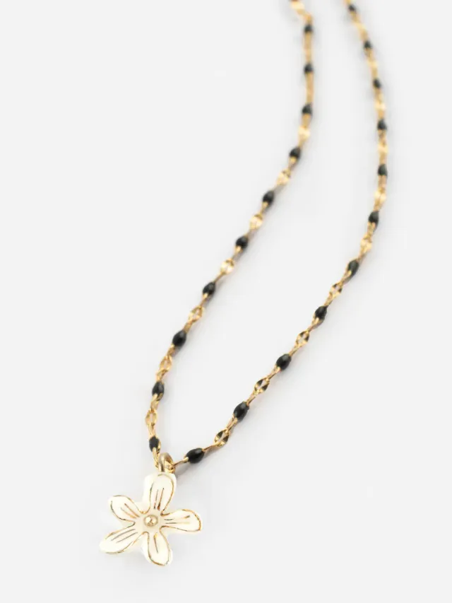 Nach Bijoux fleur d'Erine blanche collier perles doré