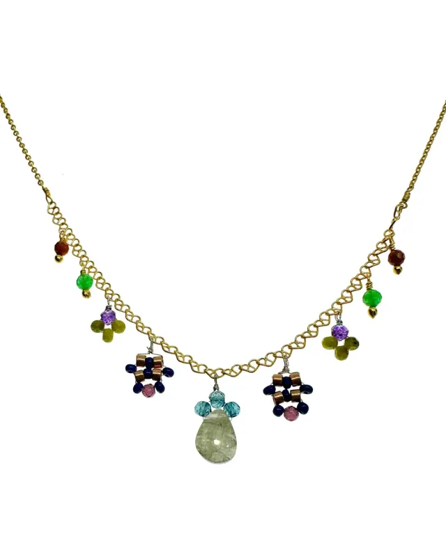 Le Fourbi de Capucine N96 collier laiton doré pierres 42 cm
