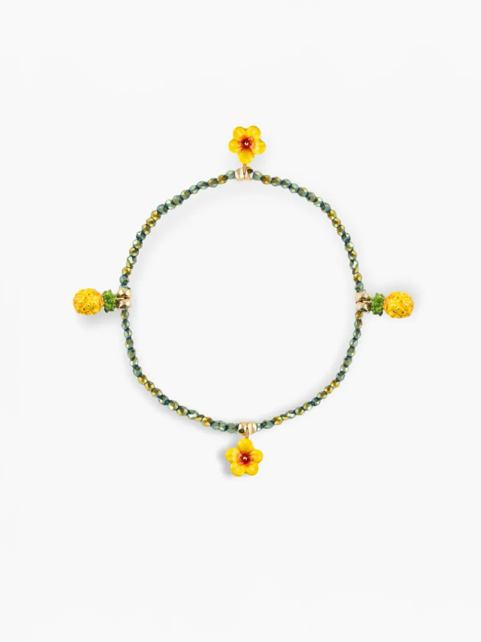 Nach Bijoux hibiscus ananas bracelet hématite élastique