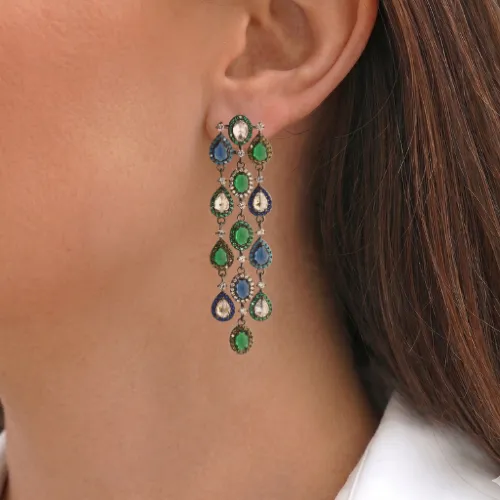 Nao de Paris Blue Petruchka boucles d'oreilles bleu 8 cm