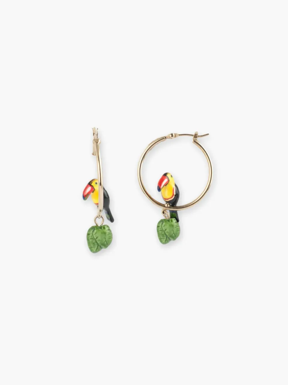 Nach Bijoux Créoles rondes toucan et feuilles boucles doreilles porcelaine