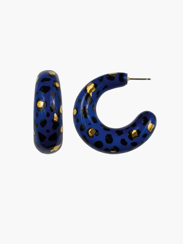 Nach Bijoux Léopard boucles d'oreilles maxi bleu doré