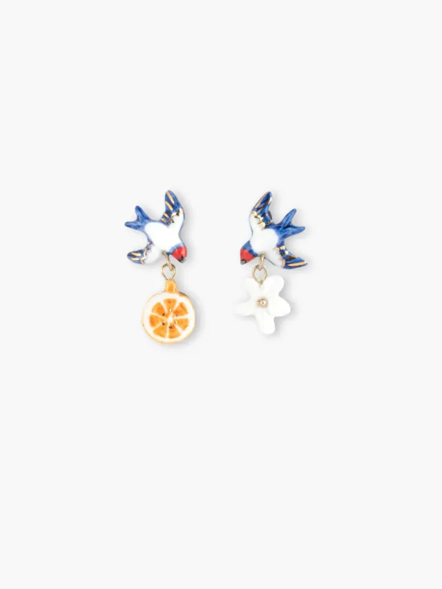 Nach Bijoux Hirondelle boucles d'oreilles orange fleur