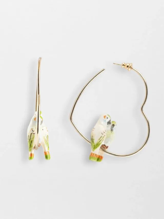 Nach Bijoux Perruches créoles cœur couple vert 7 cm