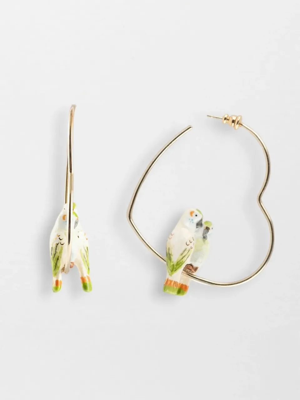 Nach Bijoux Perruches créoles cœur couple vert 7 cm