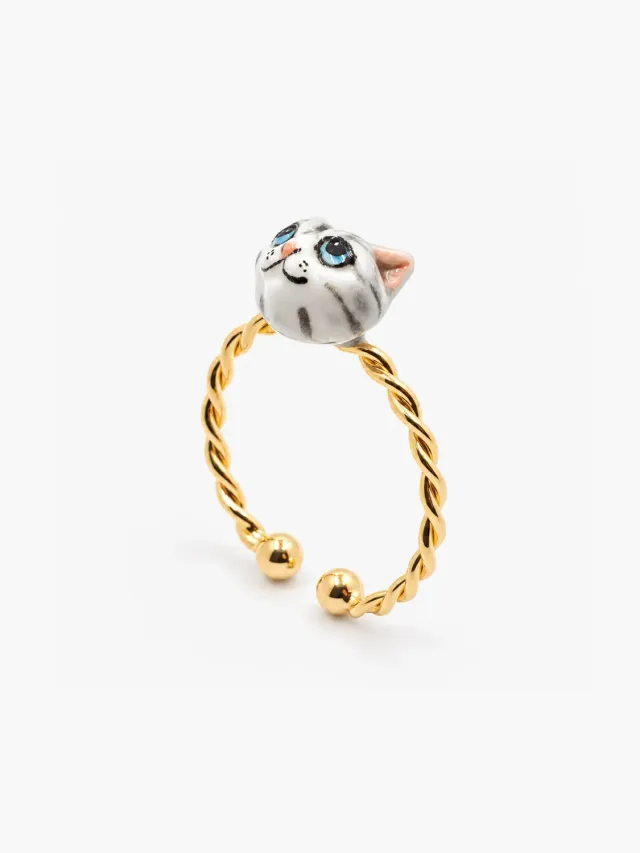 Nach Bijoux chat tabby bague torsadée ajustable porcelaine