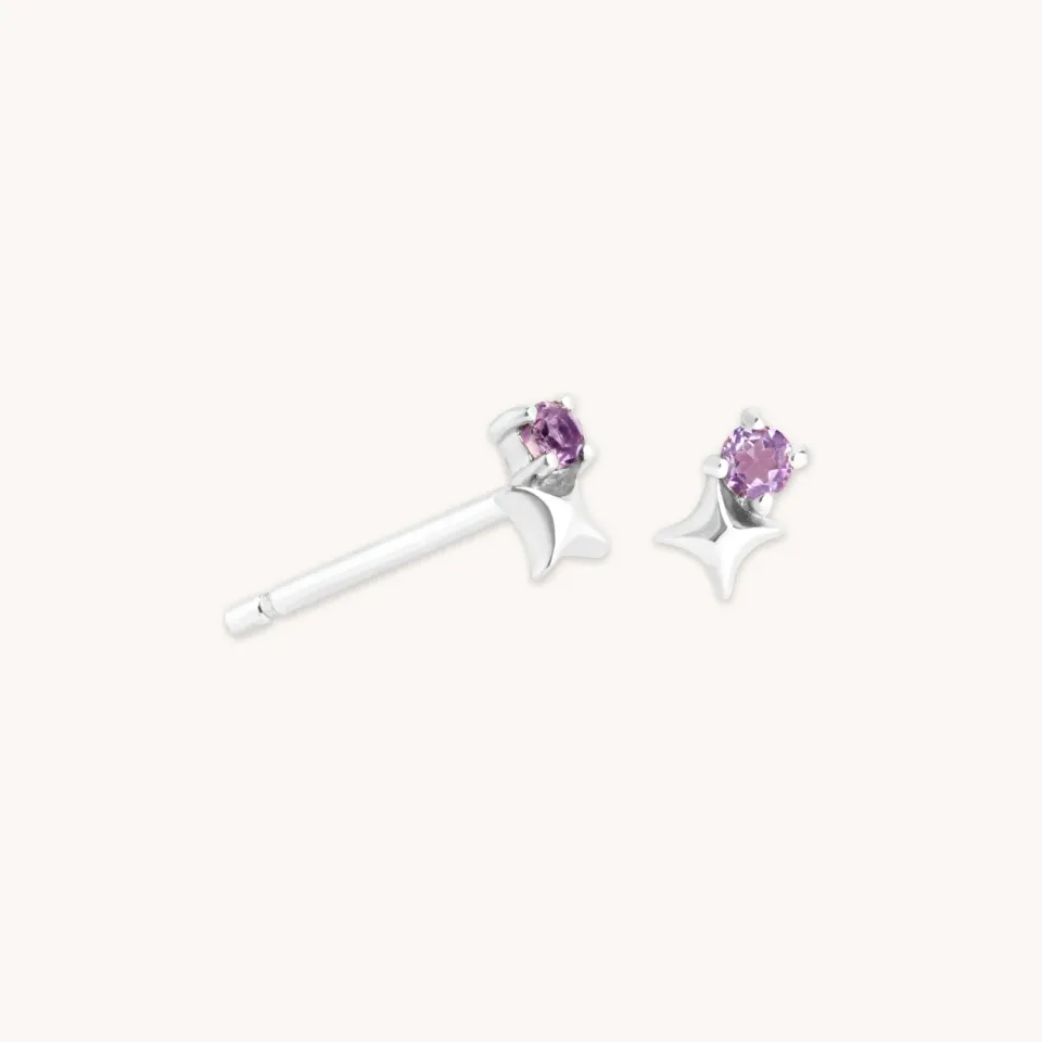 Astrid & Miyu February Amethyst boucles d'oreilles or blanc