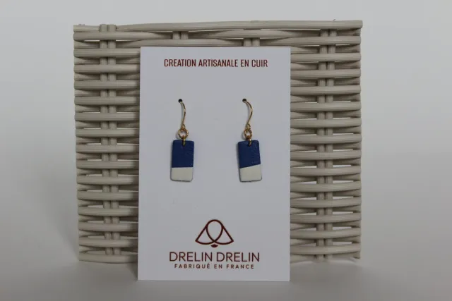 Drelin boucles d’oreilles cuir bleu blanc doré