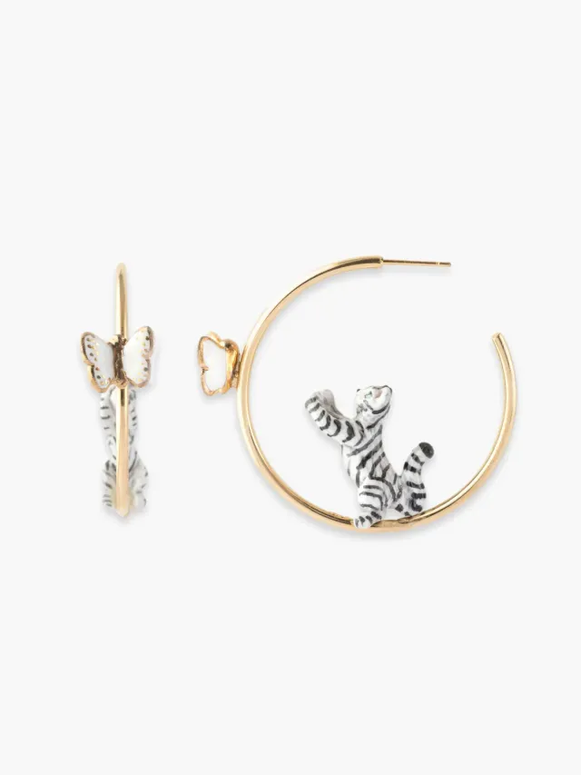 Nach Bijoux Chat Tigré boucles d'oreilles créoles papillon