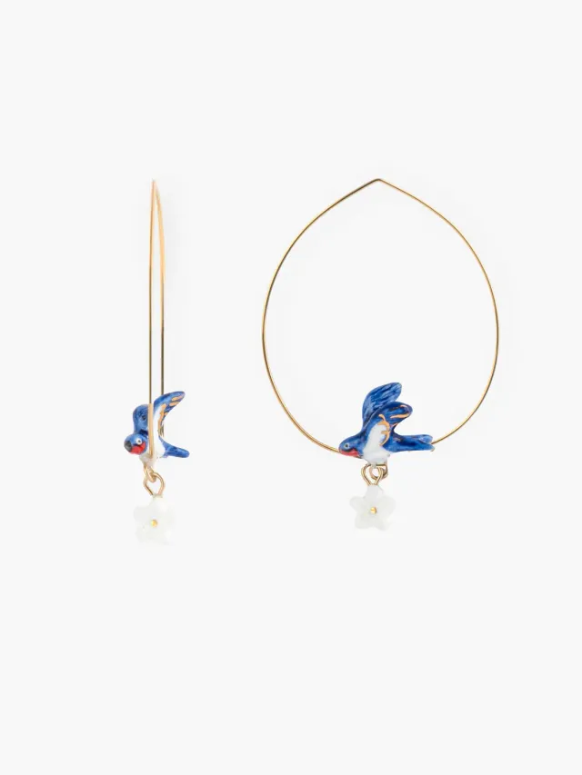 Nach Bijoux hirondelle et fleur boucles créoles bleues